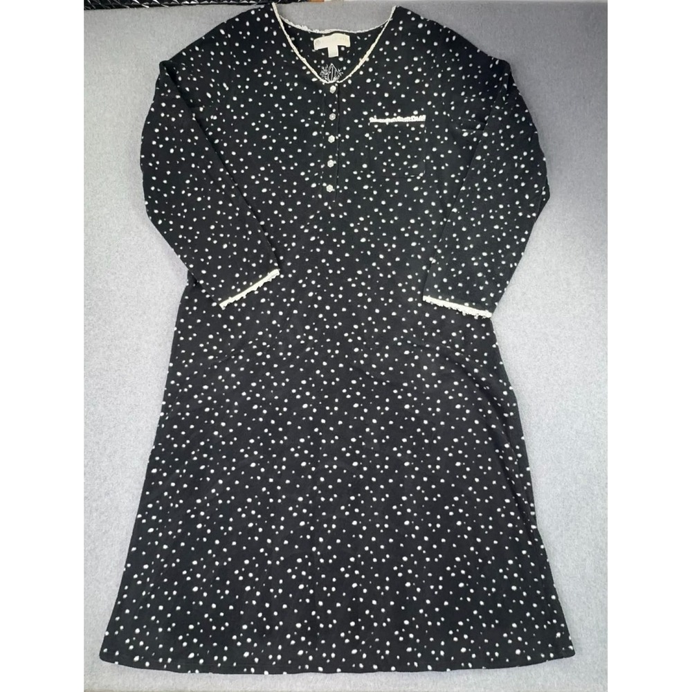 VTG Eileen West Nightgown Womens‎ Large Fleece Polka Dot Long Sleeve Grannycore